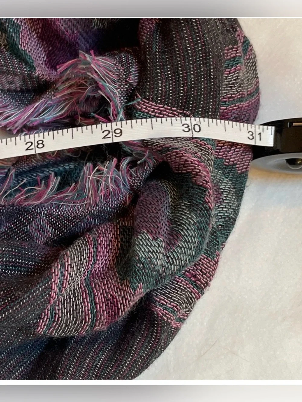 Boho Plaid Infinity Scarf Pink Purple Fringe Lightweight Women’s